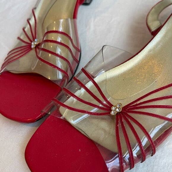 Vintage Red 1970’s Strappy Clear Plastic Sandals Shoes - 11.5 - Picture 3 of 6
